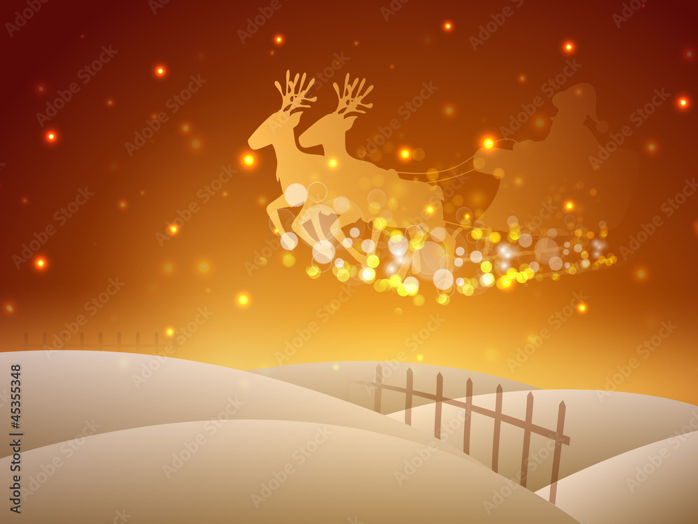 Naklejka premium Santa on his sleigh, Christmas background. EPS 10.