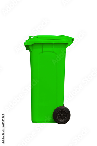 Large green trash can  side view