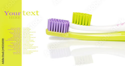 Two colored toothbrushes