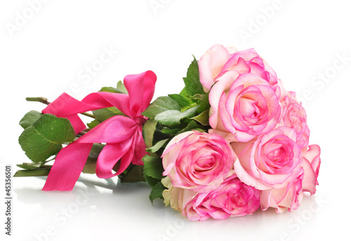 beautiful bouquet of pink roses isolated on white