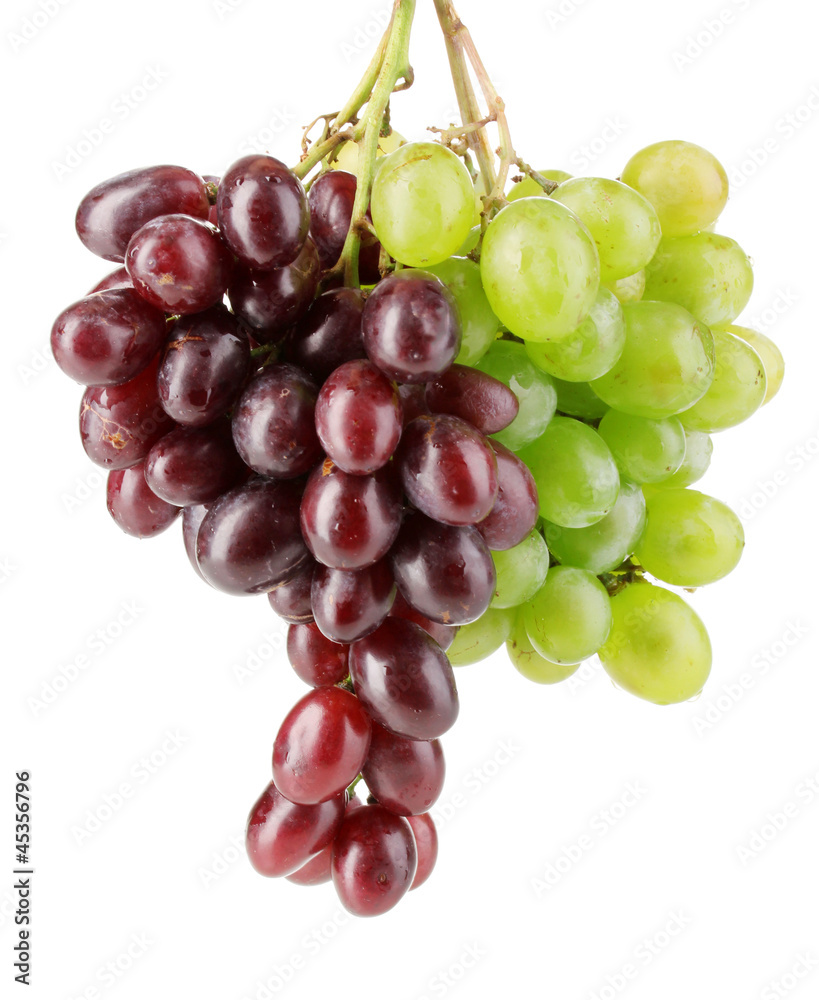 Fototapeta premium Delicious ripe two bunches of grapes isolated on white