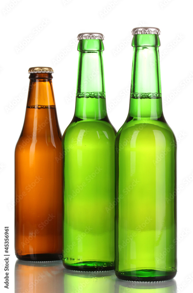 three bottles of beer isolated on white three bottles of beer isolated on white