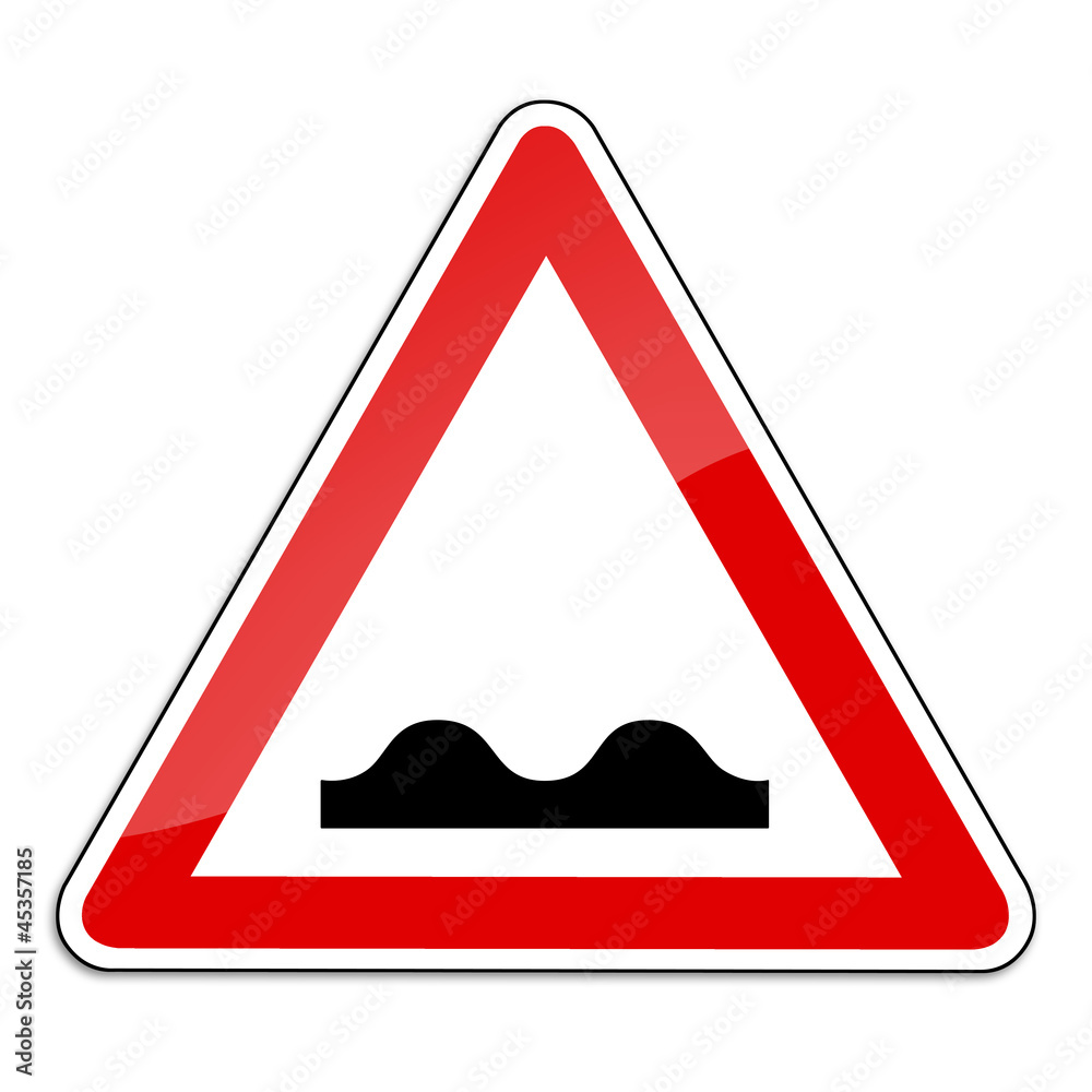 Warnschild RAL 3001 signalrot freigestellt - Unebene Fahrbahn Warnschild RAL 3001 signalrot freigestellt - Unebene Fahrbahn