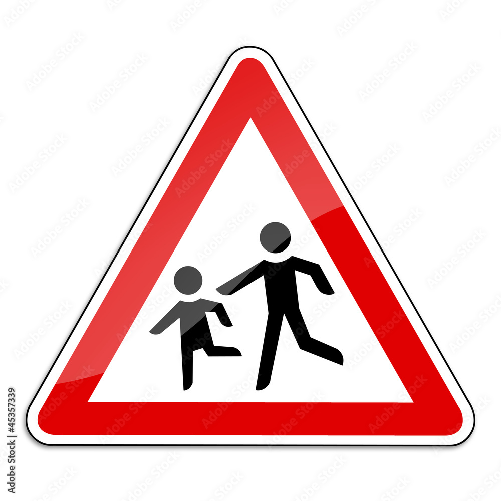 Warnschild RAL 3001 signalrot freigestellt - Vorsicht Kinder Warnschild RAL 3001 signalrot freigestellt - Vorsicht Kinder