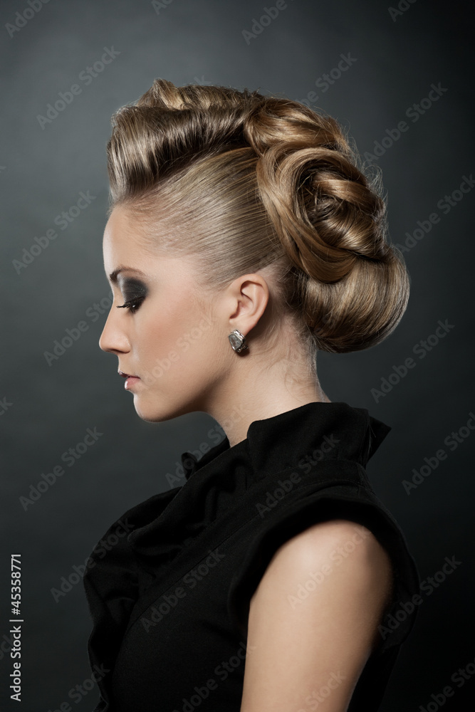 Close up of blonde woman with fashion hairstyle Close up of blonde woman with fashion hairstyle