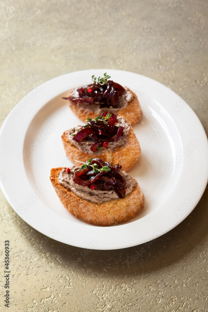 Canapes with chicken liver pate