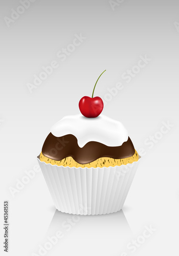 Cupcake with chocolate, white creme and cherry