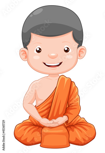 illustration of Cute young monk cartoon