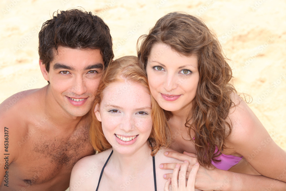 Three friends together at the seaside Three friends together at the seaside