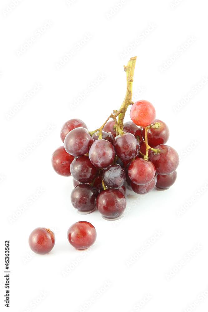 Grape and two fruit on white background.