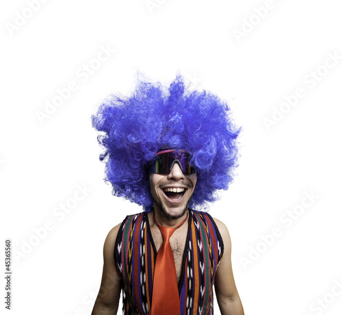 Fototapeta Naklejka Na Ścianę i Meble -  crazy guy with sunglasses and blue wig