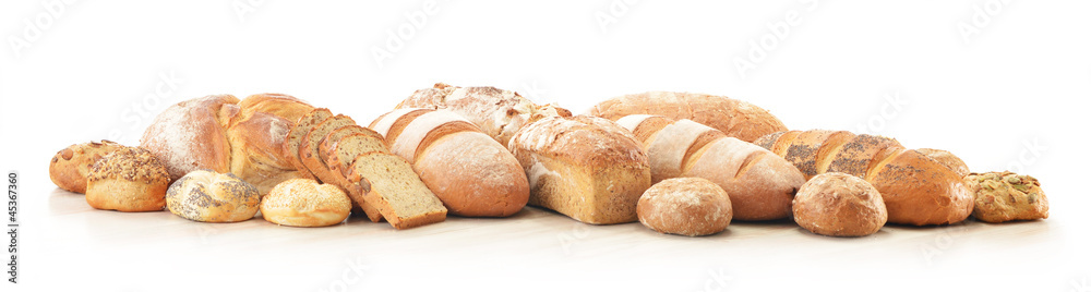 Composition with bread and rolls - obrazy, fototapety, plakaty 