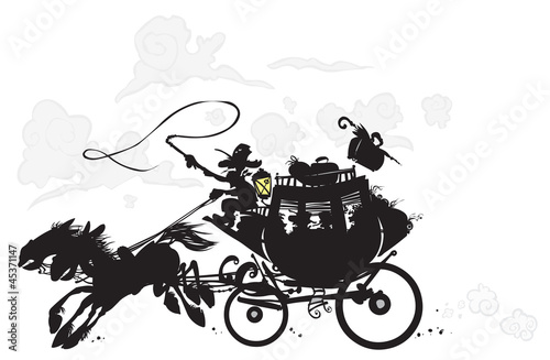 Western Stagecoach. Silhouette drawing.