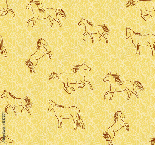 Seamless background with stylized horses