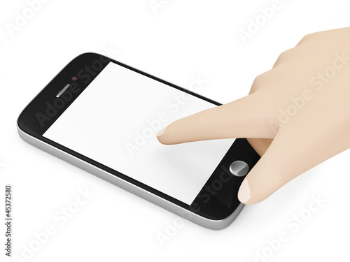 Hand Touching Smartphone with Blank Screen