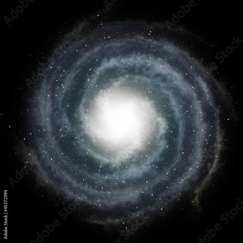 Blue spiral galaxy against black space and stars in deep outer s