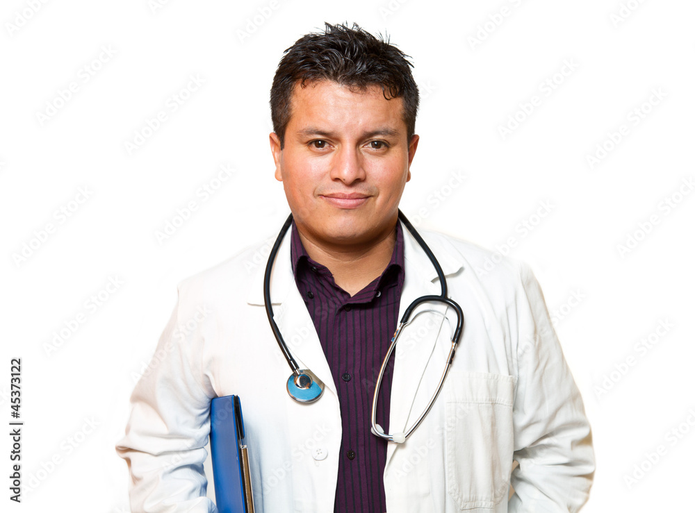 smiling hispanic doctor isolated smiling hispanic doctor isolated