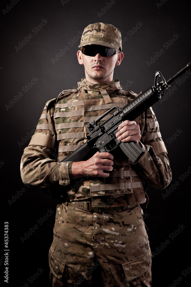 Modern soldier with rifle