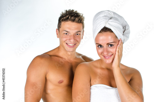 Young couple after shower