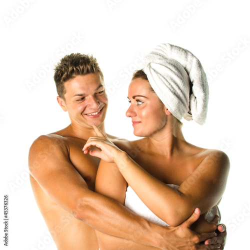 Young couple after shower