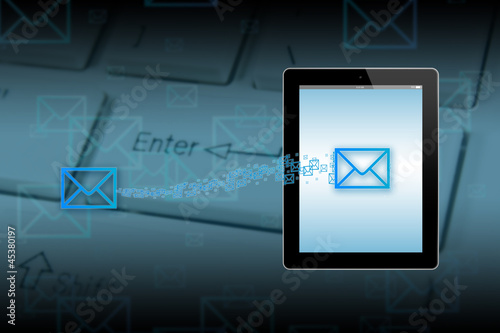 Mail icon send to touch-screen illustration tablet-pc on keyboar