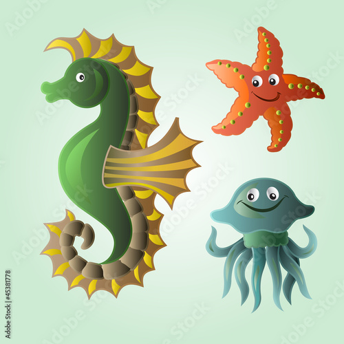 Set of funny sea animals in bright tones