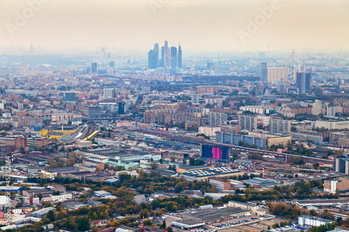 Moscow City and cityscape in smog autumn day
