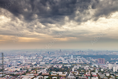 dark yellow gray clouds under autumn Moscow