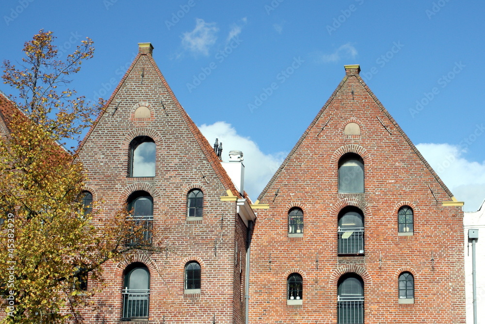 Historic warehouses in the city Groningen.Netherlands