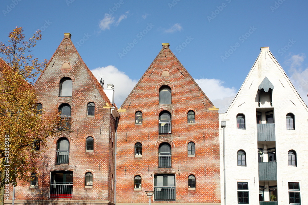 Historic warehouses in the city Groningen.Netherlands