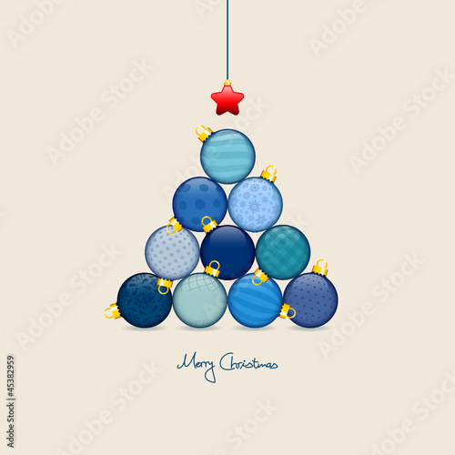 Abstract Christmas Tree Balls Pattern Blue/Beige Gold