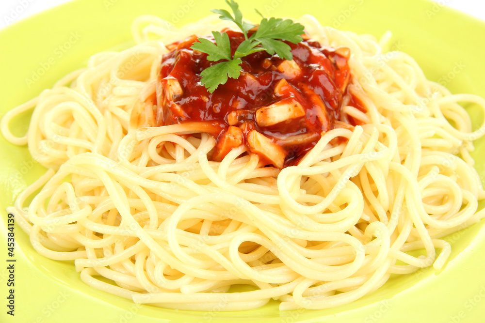 Italian spaghetti in plate close-up