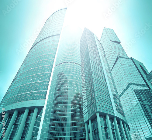 perspective view to glass high-rise skyscrapers of Moscow city b