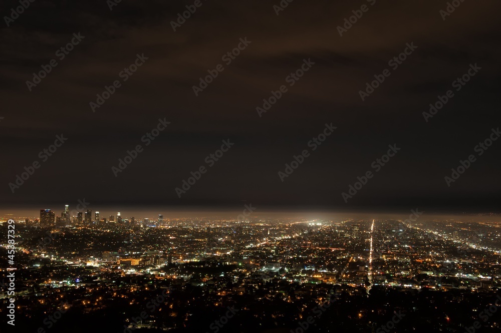 Aerial view of Los Angeles by night from Griffith Observatory