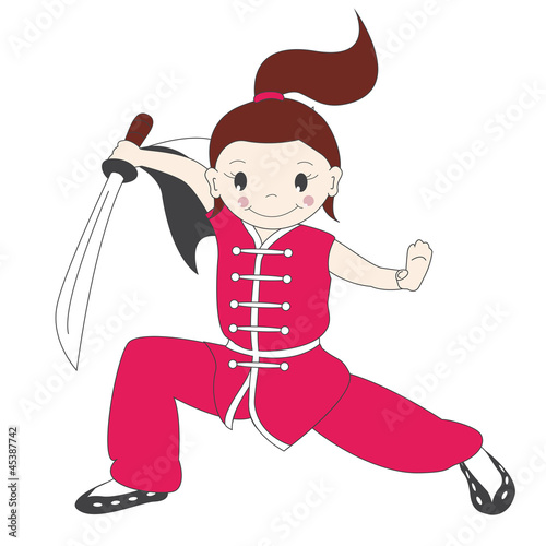 Vector illustration of  kung fu girl with sword