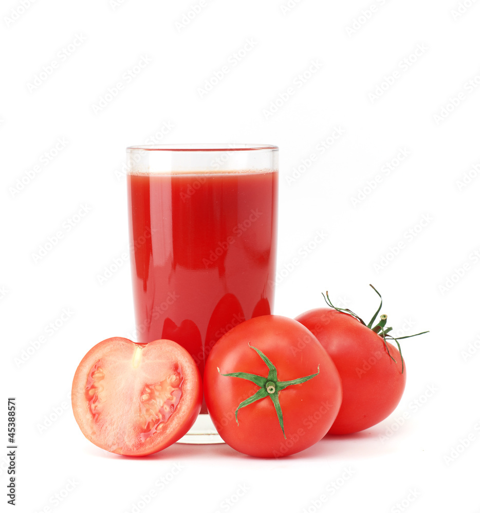 Tomatoes juice and group from tomatoes