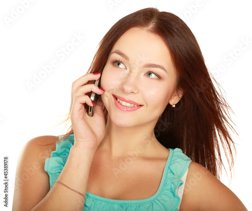 Portrait of beautiful young female using cellphone
