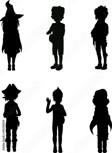 Silhouettes of kids in halloween suits