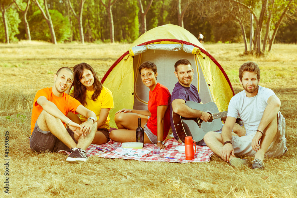 Obraz premium Group of People Camping and Singing