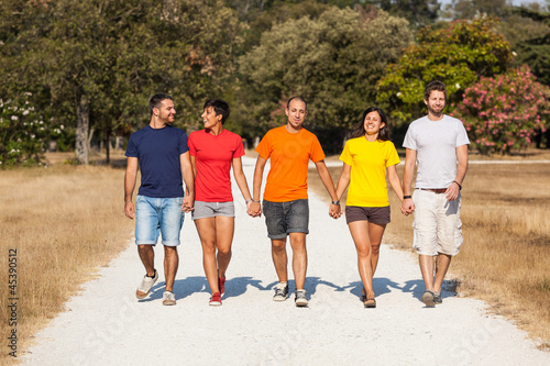 Group of Friends Walking Outside