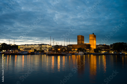 Oslo Harbour with the City hall in twilight