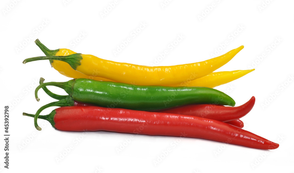 hot chilli peppers isolated on white background