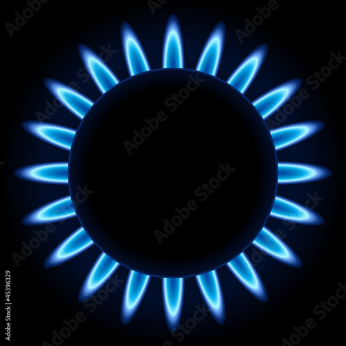Blue flames ring of kitchen gas burner