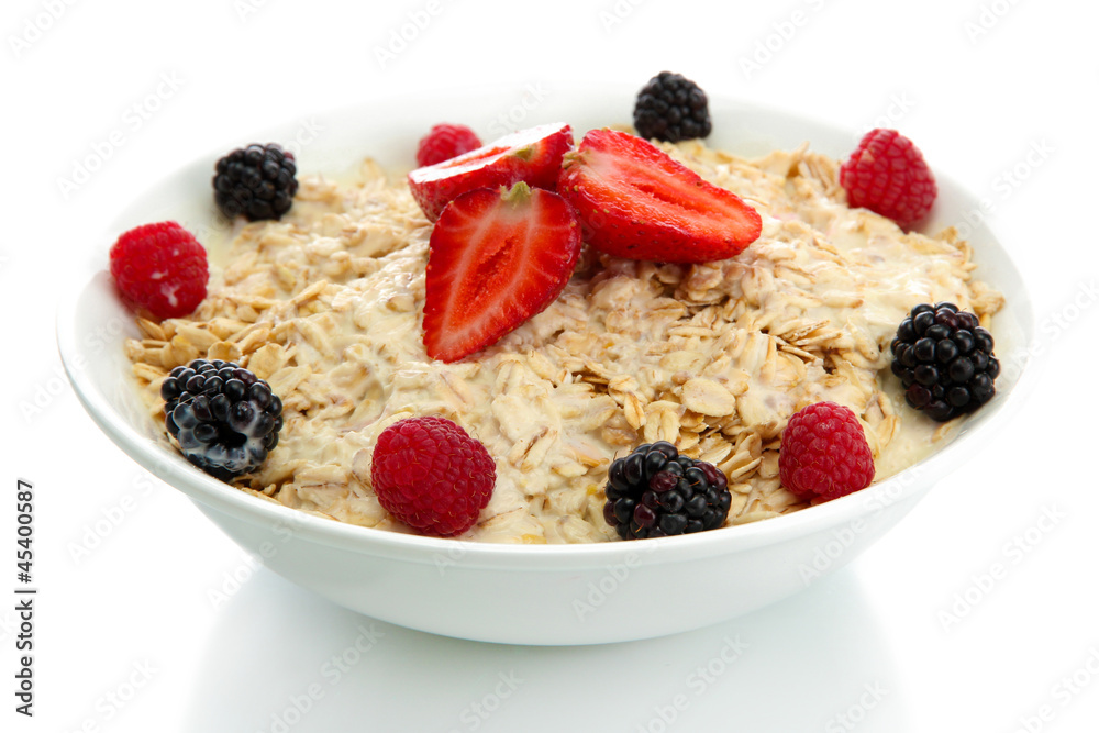 tasty oatmeal with berries, isolated on white tasty oatmeal with berries, isolated on white