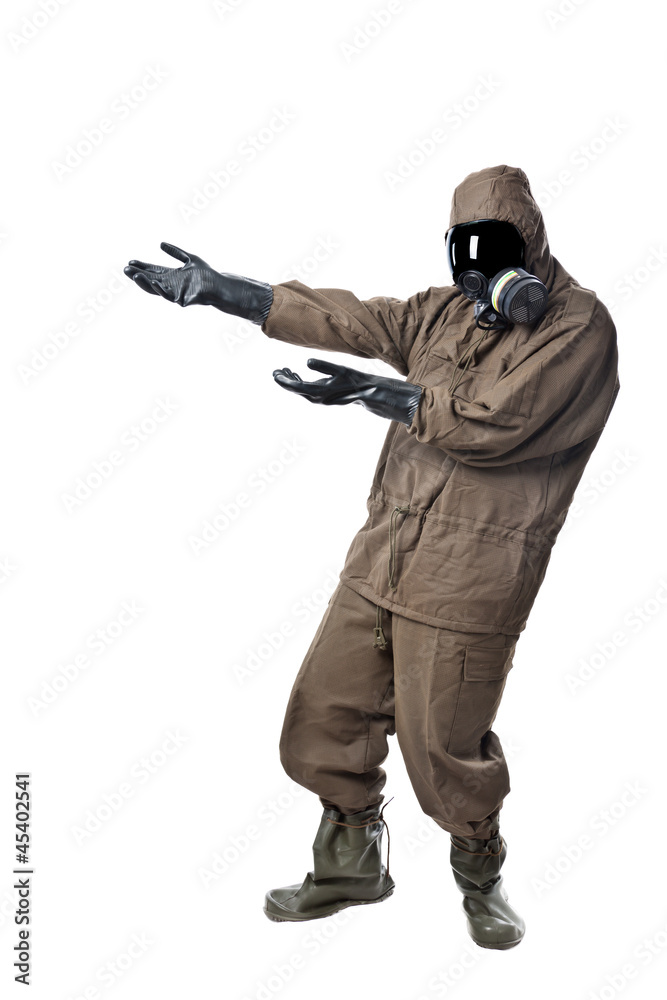 Man in Hazard Suit Showing something Man in Hazard Suit Showing something