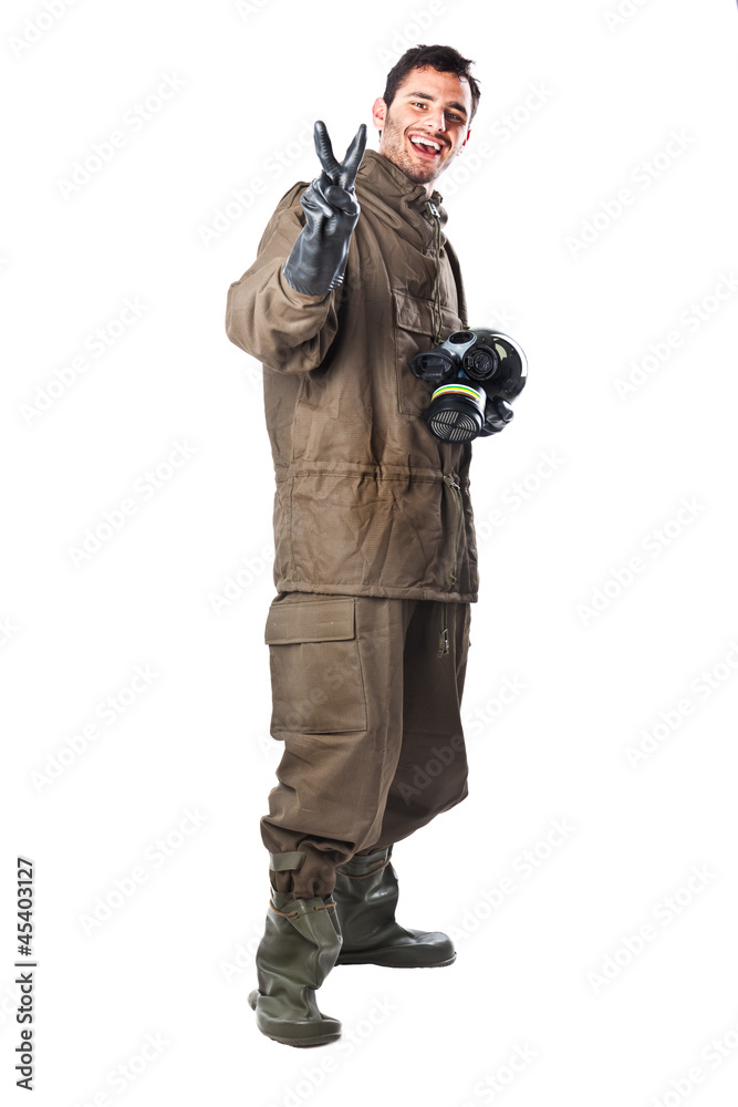 Cheerful Man in Hazard Suit Cheerful Man in Hazard Suit