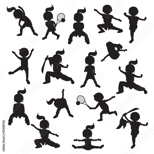 Silhouettes of children goes in for sports
