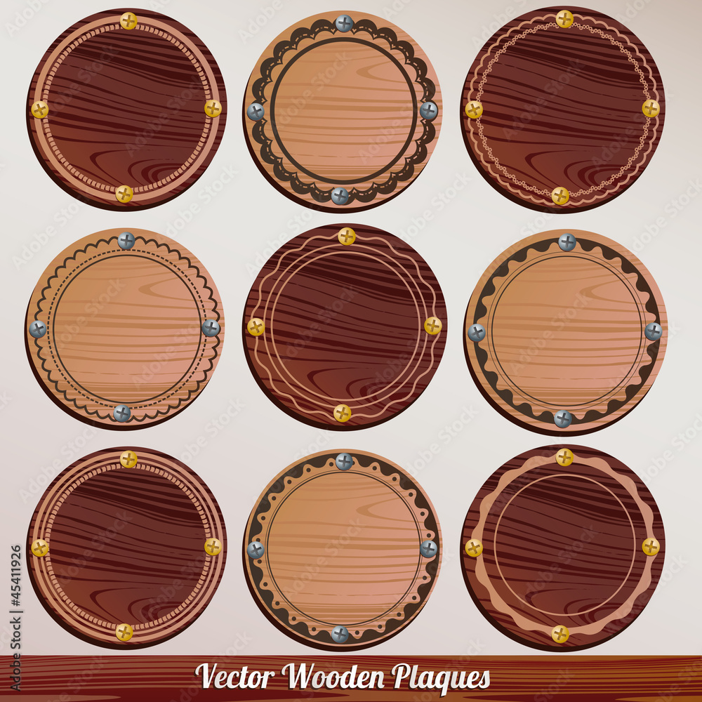 Set vector Wooden labels 