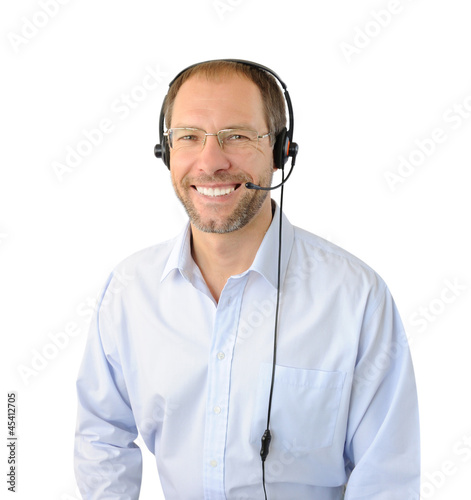Portrait of phone operator isolated on white background