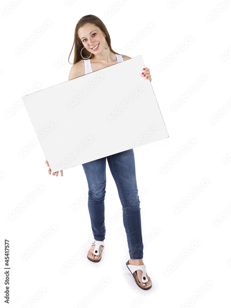 beautiful teenager holding an empty billboard beautiful teenager holding an empty billboard